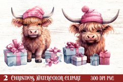 Cute Pink Christmas Animals Clipart Sublimation Product Image 1
