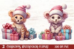 Cute Pink Christmas Animals Clipart Sublimation Product Image 1