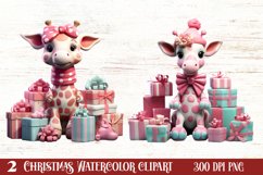 Cute Pink Christmas Animals Clipart Sublimation Product Image 1