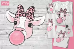 Cute pink cow PNG sublimation design for kids