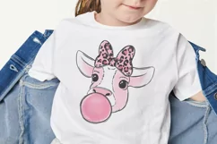 Cute pink cow PNG sublimation design for kids