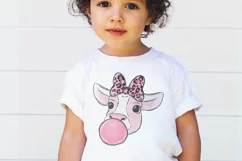 Cute pink cow PNG sublimation design for kids