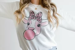 Cute pink cow PNG sublimation design for kids