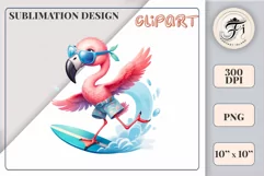 Explore this adorable cartoon pink flamingo surfer clipart perfect for children's parties, summer events, birthday invitations, t-shirt designs, sublimation prints, scrapbooking, and more. Bring a fun summer vibe to your projects.