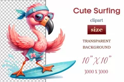 Explore this adorable cartoon pink flamingo surfer clipart perfect for children's parties, summer events, birthday invitations, t-shirt designs, sublimation prints, scrapbooking, and more. Bring a fun summer vibe to your projects.