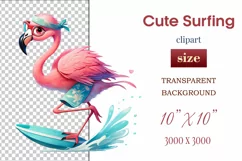 Explore this adorable cartoon pink flamingo surfer clipart perfect for children's parties, summer events, birthday invitations, t-shirt designs, sublimation prints, scrapbooking, and more. Bring a fun summer vibe to your projects.