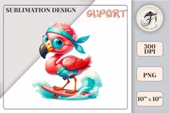 Explore this adorable cartoon pink flamingo surfer clipart perfect for children's parties, summer events, birthday invitations, t-shirt designs, sublimation prints, scrapbooking, and more. Bring a fun summer vibe to your projects.