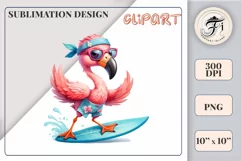 Explore this adorable cartoon pink flamingo surfer clipart perfect for children's parties, summer events, birthday invitations, t-shirt designs, sublimation prints, scrapbooking, and more. Bring a fun summer vibe to your projects.