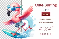 Explore this adorable cartoon pink flamingo surfer clipart perfect for children's parties, summer events, birthday invitations, t-shirt designs, sublimation prints, scrapbooking, and more. Bring a fun summer vibe to your projects.