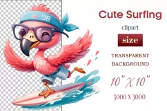 Explore this adorable cartoon pink flamingo surfer clipart perfect for children's parties, summer events, birthday invitations, t-shirt designs, sublimation prints, scrapbooking, and more. Bring a fun summer vibe to your projects.