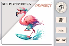 Explore this adorable cartoon pink flamingo surfer clipart perfect for children's parties, summer events, birthday invitations, t-shirt designs, sublimation prints, scrapbooking, and more. Bring a fun summer vibe to your projects.