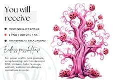 Watercolor Pink Halloween Tree Clipart Product Image 2