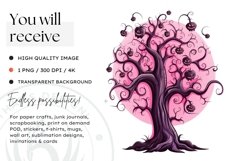 Watercolor Pink Halloween Tree Clipart Product Image 2