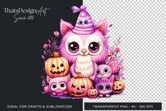Watercolor Pink Cute Cats Halloween Clipart Product Image 1