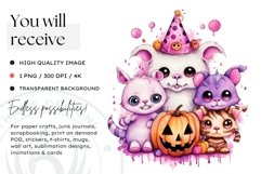 Watercolor Pink Cute Cats Halloween Clipart Product Image 2