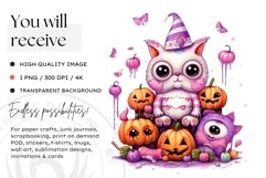 Watercolor Pink Cute Cat Halloween Clipart Product Image 2