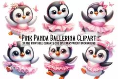 Cute Pink Panda Ballerina Clipart Png Product Image 1