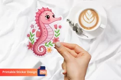 Cute Pink Sea Horse Flowers Sticker, Cute Pink Ocean Sticker Product Image 1