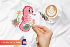 Cute Pink Sea Horse Flowers Sticker, Cute Pink Ocean Sticker Product Image 1