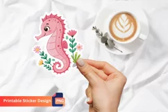 Cute Pink Sea Horse Flowers Sticker, Cute Pink Ocean Sticker Product Image 1