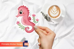 Cute Pink Sea Horse Flowers Sticker, Cute Pink Ocean Sticker Product Image 1