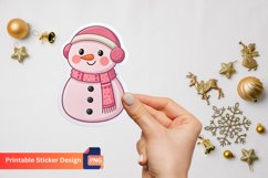 Cute pink Snowman Sticker, Pink Snowman Art, Winter Sticker Product Image 1