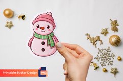 Cute pink Snowman Sticker, Pink Snowman Art, Winter Sticker Product Image 1