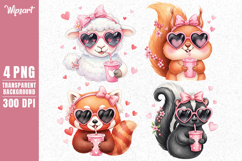 Cute Pink Valentine Animals Clipart PNG