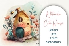 Cute Pink Watercolor House Illustration JPG Product Image 1