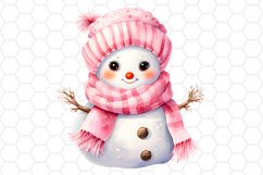Cute Pink Watercolor Snowman Sublimation Clipart