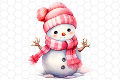Cute Pink Watercolor Snowman Sublimation Clipart