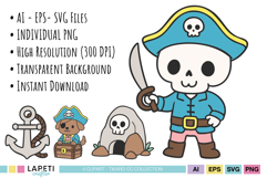 cute pirate skull and anchor clipart