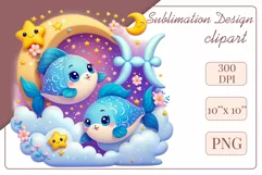Friendly and cute 3D cartoon Pisces - perfect clipart for your projects. Suitable for astrology, greeting cards, t-shirts, and more!