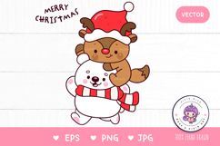 Christmas animals Reindeer and Polar bear kawaii clipart png Product Image 1