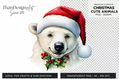 Cute Polar bear Christmas Animals PNG for Sublimation Product Image 1