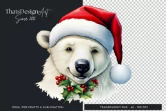 Cute Polar bear Christmas Animals PNG for Sublimation Product Image 4