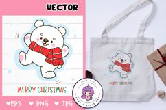 Cute Polar bear Christmas play snow kawaii clipart winter Product Image 1