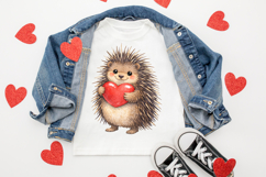 Cute illustrated porcupine Valentine graphic on a white background, featuring soft colors and a playful animal style suitable for digital designs.