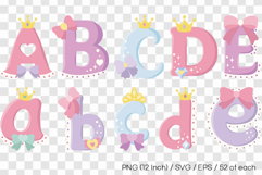 Cute Pastel Princess Alphabet 52 Letters SVG EPS PNG Pink Product Image 1