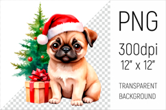 Cute Pug  Puppy  with Santa Hat. Perfect for sublimation, greeting cards, stickers, planners, DIY gifts, and all your holiday projects!