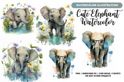 Cute Elephant Watercolor clipart| Cute Elephant Illustration Product Image 1