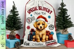 Santa Sack Sublimation | Cute Puppy with Christmas Gifts Product Image 1