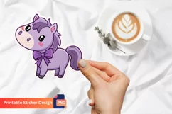 Cute Purple Bow Horse Sticker, Purple Horse Sticker Product Image 1