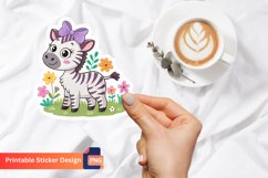 Cute Purple Bow Zebra And Flowers Sticker, Floral Zebra Art Product Image 1