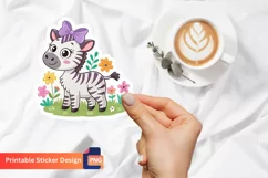 Cute Purple Bow Zebra And Flowers Sticker, Floral Zebra Art Product Image 1