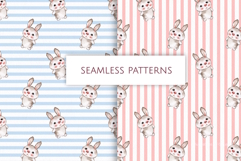 Watercolor Striped Rabbit Seamless Patterns | Cute bunny Product Image 1