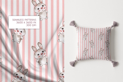 Watercolor Striped Rabbit Seamless Patterns | Cute bunny Product Image 2