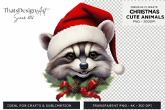 Cute Raccoon clipart Christmas Animals PNG for Sublimation Product Image 1