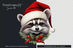 Cute Raccoon clipart Christmas Animals PNG for Sublimation Product Image 4