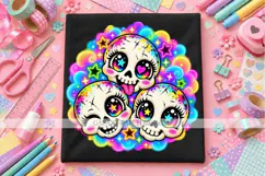 Cute Rainbow Skull Trio PNG with Neon Glow Effect Product Image 2